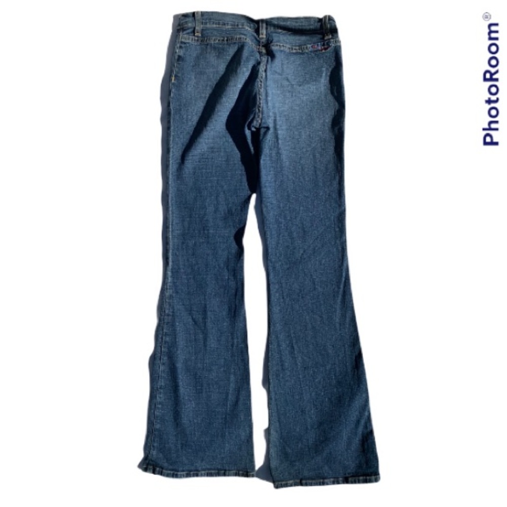 VINTAGE BLUE CULT BOHO HIPSTER FITTED HIGH RISE WIDE LEG FLARE BLUE JEANS - Picture 7 of 15
